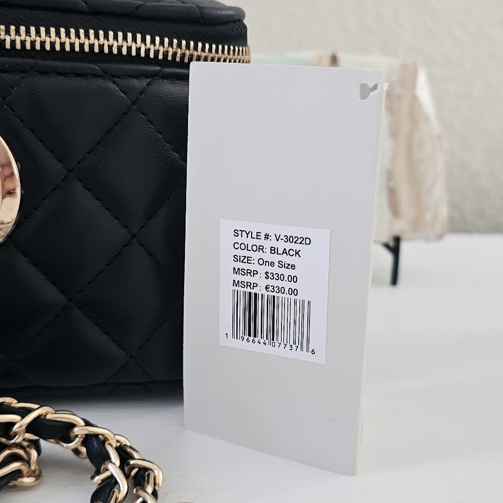 NWT Valentino Orlandi Black Quilted Vegan Leather Mini Vanity Crossbody - Picture 2 of 5
